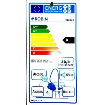 Robin RB-1801 Ηλεκτρική Σκούπα 700W με Σακούλα 3lt Γκρι